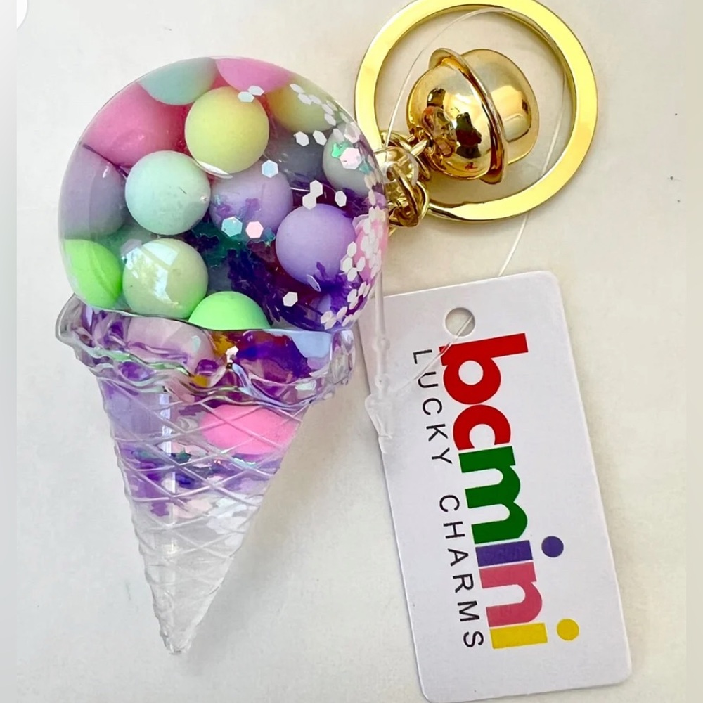 BCMini Ice Cream Boba float Keycharm with Gold Accents